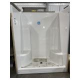 60"W Fiberglass Shower Surround w Seats in White