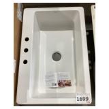 33" x 22" Drop-in Fireclay Single Sink in White
