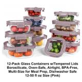 12pc Glass Meal Prep Food Storage Container-Pink