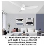 52" Flush Mount White Ceiling Fan