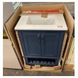 24" Blue Vanity With White Single Sink Top