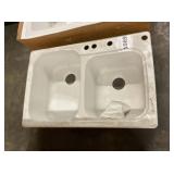 33" x 22" x 9" White Dual Mount Double Bowl Sink