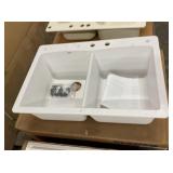 33" x 22" White Dual Mount Double Bowl Sink