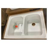 33" x 22" White Double Bowl Dual Mount Sink