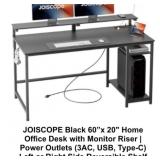 60" x 20" Black Desk with Power Station & Shelf