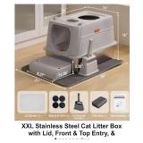 XXL Stainless Steel Cat Litter Box w/Lid x 2