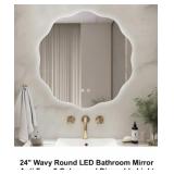 24" Wavy Round LED Bath Mirror