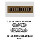 2-1/4" x 14" Brass Floor Register x4