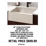 30" Stainless Kitchen Farmhouse Sink