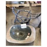 13-1/2" Stone Sink With Iron Wall Mount Base