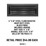 4" x 12" Steel Floor Register x4