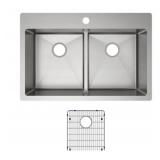 33" x 22" Dual-Mount SS Kitchen Sink with Grids