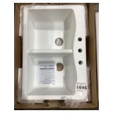 33" x 22" Dbl Bowl Composite Kitchen Sink in White