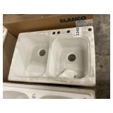 33" x 22" x 9" White Dual Mount Double Bowl Sink