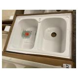 33" x 22" White Double Bowl Dual Mount Sink