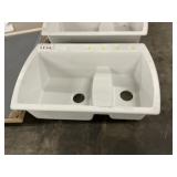 34" White Composite Double-Bowl Sink