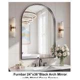 24" x 36" Arch Top Black Frame Mirror x 2
