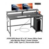 55" Black Desk With Shelf & Power Station