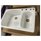 33" x 22" White Composite Double Bowl Sink