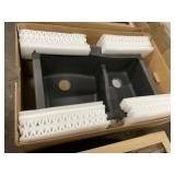 33" x 22" Black Composite Double Bowl Sink