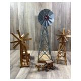 Qty 4; 3 Windmills, 1 Horse and Buggy