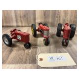 Qty. 3, Farmall Tractors, Metal, Varying Scales