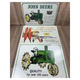 Qty 3 Metal John Deere Signs; 2 Tractors, 1 Corn B