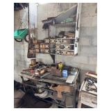 Work Bench,Wall Drawers and Cabinet With Contents