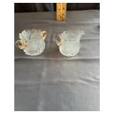 Pair Of Small Pressed Glass Creamer And Sugar