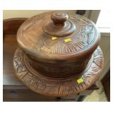 Hand-Carved Wooden Covered Cake Plate