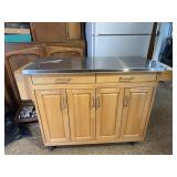 Oak Kitchen Island Cart With Stainless Top