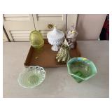 Assorted Green Glassware and Figurines