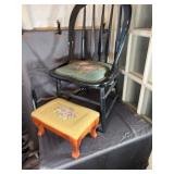 Black Spindle Back Side Chair With Needlepoint Sea
