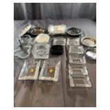 Clear Crystal and Silverplated Ashtrays and Finger