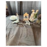 Assorted Porcelain Figurines and Milkglass Ashtray