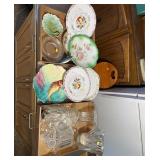 Antique Floral Porcelain Plates and Pressed Glassw