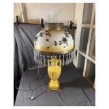 Yellow Ceramic Parlor Lamp With Glass Prisms