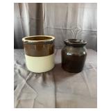 Two Tone Crock and Stoneware Jar
