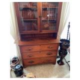 Oak Two-Piece Secretary Hutch With Glass Doors