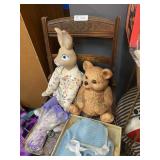 Walnut Chair w/Bear and Rabbit