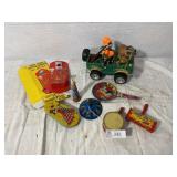 Vintage Tin Noise Makers, Bottle Opener, Bobblehea