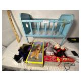 Vintage Metal Doll Crib, w/4 Plushes