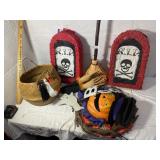 Assorted Halloween Decor (Basket, Lights, Signs)