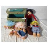 Old Shoe Shine Box, Troll Dolls, Olive Oil Doll