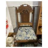 Carved Oak Chair w/padded seat