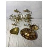 2 Brass Candle Holders, Brass Baskets