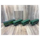 American Flyer mail car, 3 pullman cars