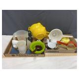 2 Boxes Kitchen Items Strainers, Funnels, Bowls, M