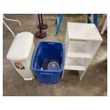 Small White Shelf , Trash Can, Dog Chain Anchors