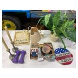 Misc. Decor: Fern, Pair Hand Weights 3 lb, Candles